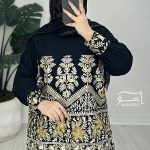مانتو لینن سوزندوزی نقره ای حاشیه دار