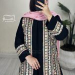 مانتو سوزندوزی مشکی صورتی راه راه کد 728