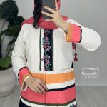 مانتو ژاکارد سفید صورتی