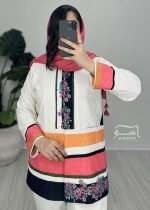 مانتو ژاکارد سفید صورتی