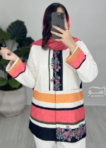 مانتو ژاکارد سفید صورتی کد 731 - تصویر 3