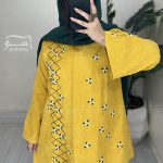 مانتو مخمل کبریتی زرد گلدوزی