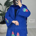 مانتو مخمل کبریتی آبی تکه دوزی