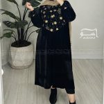 مانتو مخمل سوزندوزی مشکی طلایی کد 752