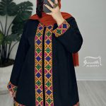 مانتو نوار سوزندوزی مشکی نارنجی