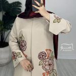 مانتو گلدوزی کرم کوتاه