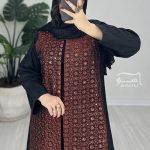 مانتو سوزندوزی مشکی قهوه ای