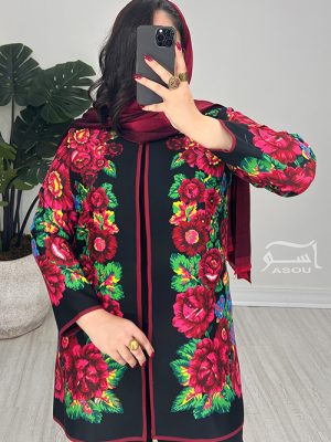 کت ترکمن مشکی قرمز نواردوزی