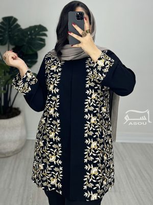مانتو لینن سوزندوزی نقره ای