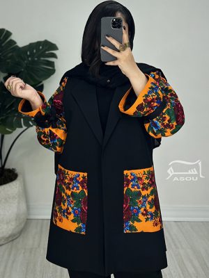 مانتو ترکمن مشکی نارنجی