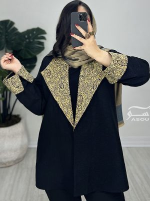 مانتو مشکی زرد ترمه