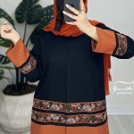 مانتو مشکی نارنجی نواردوزی
