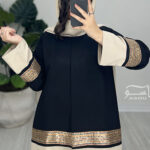 مانتو کرم مشکی نوار سوزندوزی