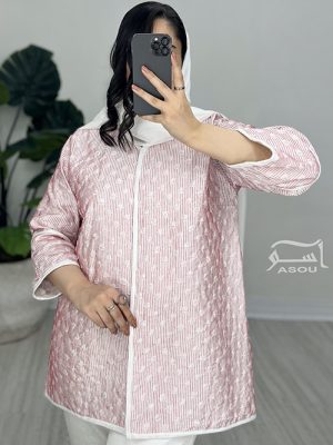 کت ژاکارد سفید صورتی