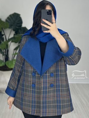 پالتو فوتر چهارخانه آبی کد 844