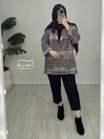 کت شانل چهارخونه طوسی زرشکی کد 880 - تصویر 2