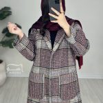 کت شانل چهارخونه طوسی زرشکی