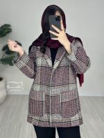 کت شانل چهارخونه طوسی زرشکی