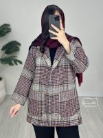 کت شانل چهارخونه طوسی زرشکی کد 880 - تصویر 6