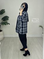 کت شانل چهارخونه سرمه ای کد 881 - تصویر 4