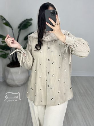 ست شومیز و شلوار کرم سبز