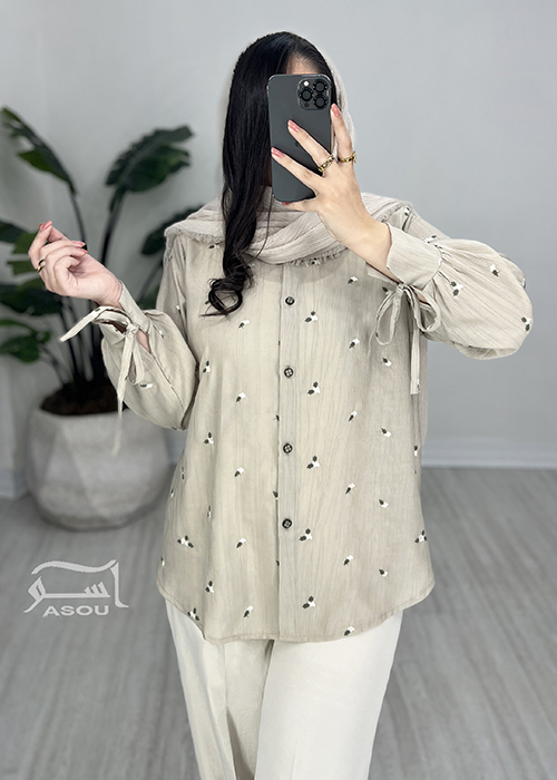 ست شومیز و شلوار کرم سبز