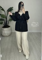کت ژاکارد راه راه مشکی کد 891 - تصویر 2