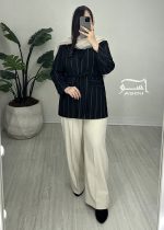 کت ژاکارد راه راه مشکی کد 891 - تصویر 8