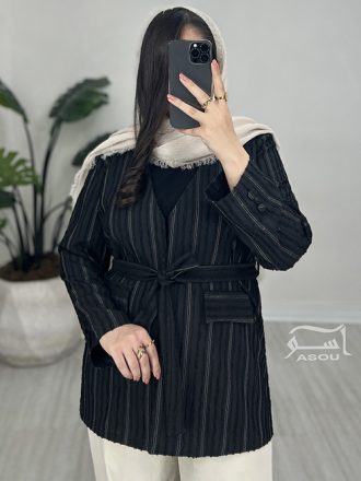 کت ژاکارد راه راه مشکی