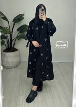 مانتو سوزندوزی مشکی بلند کد 897 - تصویر 9