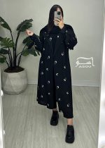 مانتو سوزندوزی مشکی بلند کد 897 - تصویر 5