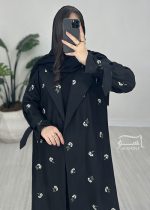 مانتو سوزندوزی مشکی بلند کد 897 - تصویر 6