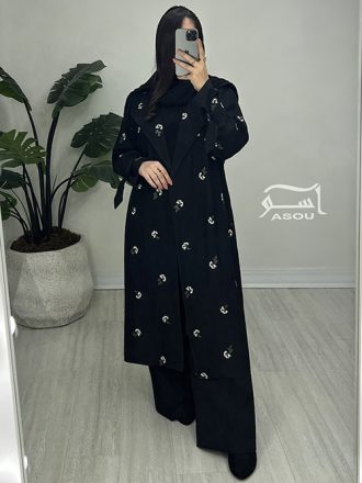 مانتو سوزندوزی مشکی بلند