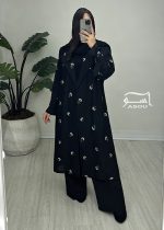 مانتو سوزندوزی مشکی بلند کد 897 - تصویر 7