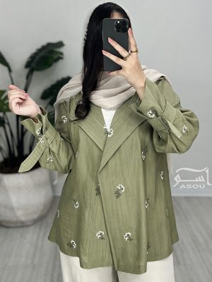 کت سیلک سوزندوزی سبز