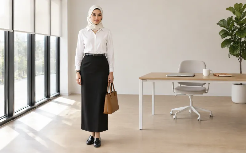 با دامن راسته و بلند چه شومیزی بپوشیم؟ ست مناسب محیط کار
